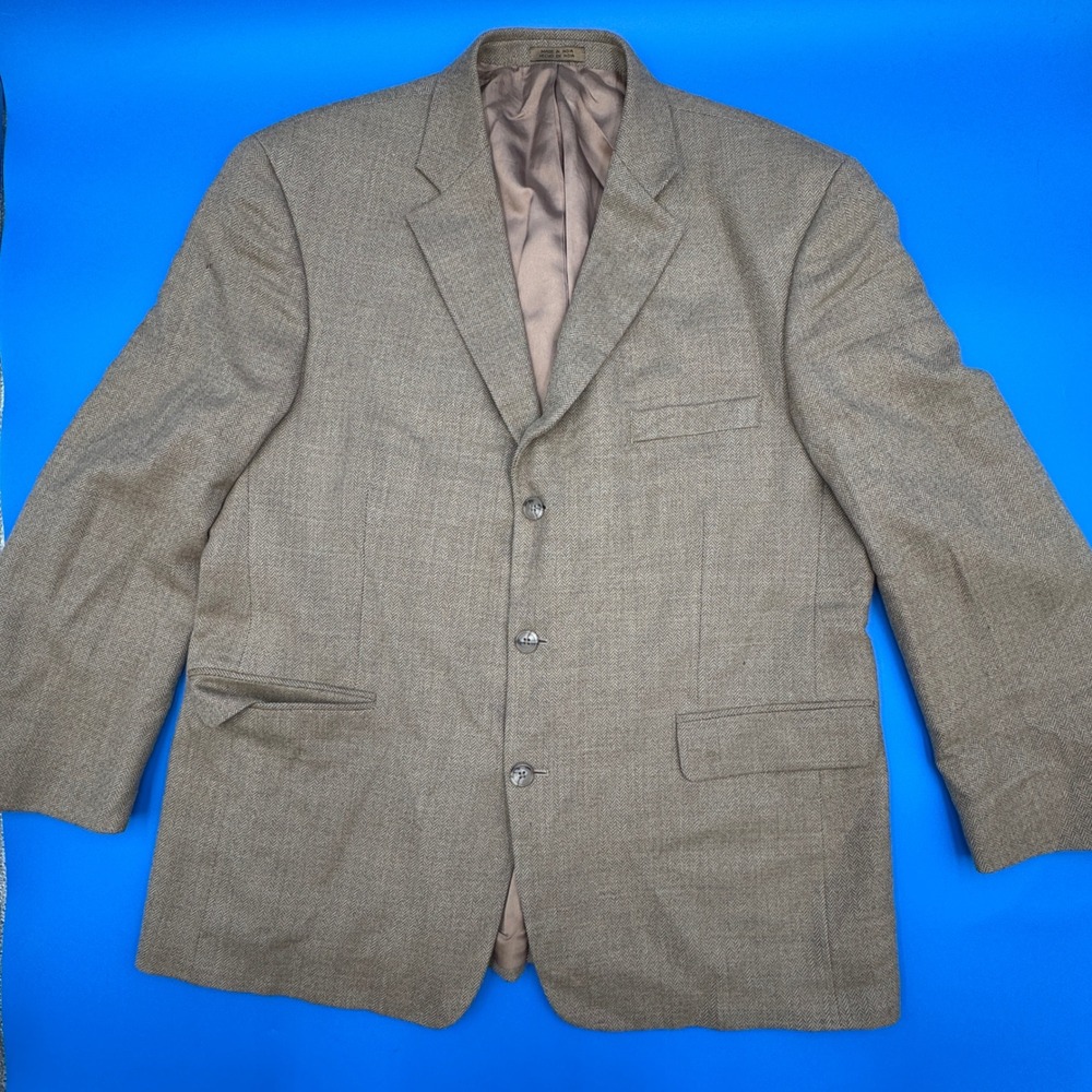 Mens Brown Herringbone Tweed Blazer‎ Sport Coat Three Button Jacket - Picture 4 of 12
